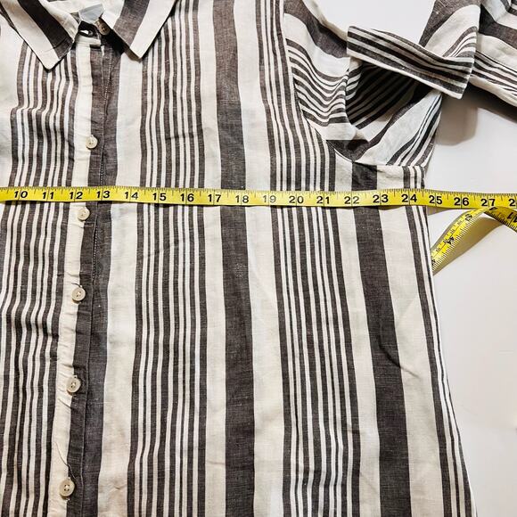 Chico’s Linen Cotton Striped Long Sleeve Maxi Shirt 16P black white cream grey - Picture 4 of 7